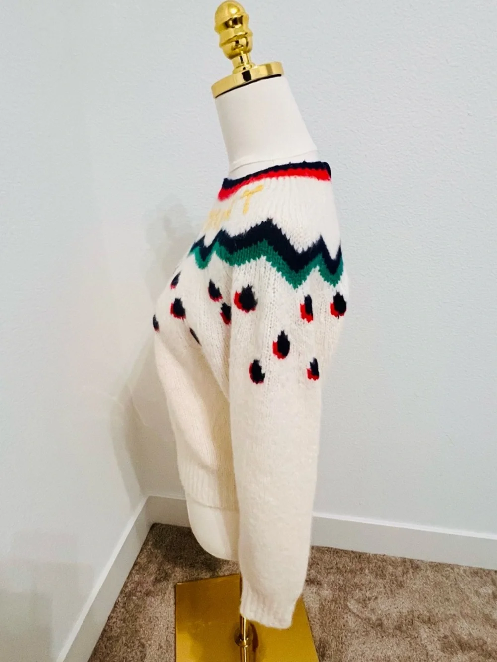 Clare V Charmant Alpaca Wool Fair Isle Sweater Cream Graphic Crewneck NWT M - Picture 5 of 9